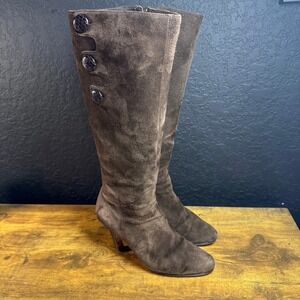 Cole Haan Womens Brown Suede Knee High Boots Heeled Side Zip Button Accent Sz 8B